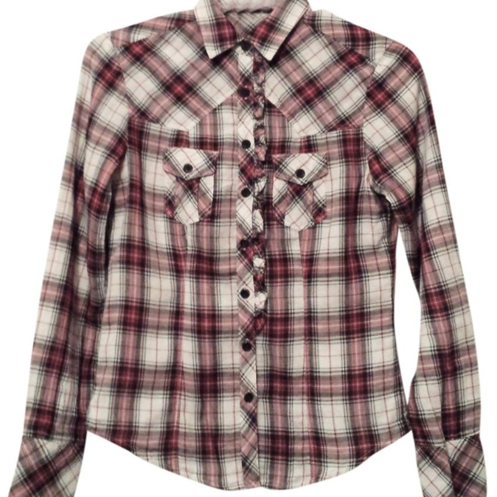 GAP Ruffle Plaid Button Down Flannel Shirt XS